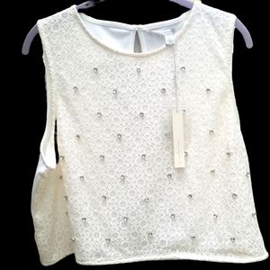 Lauren Conrad XL White Sleeveless Short Top with Rhinestones NWT